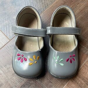 See Kai Run Gray Mary Jane Shoes with Floral Accents